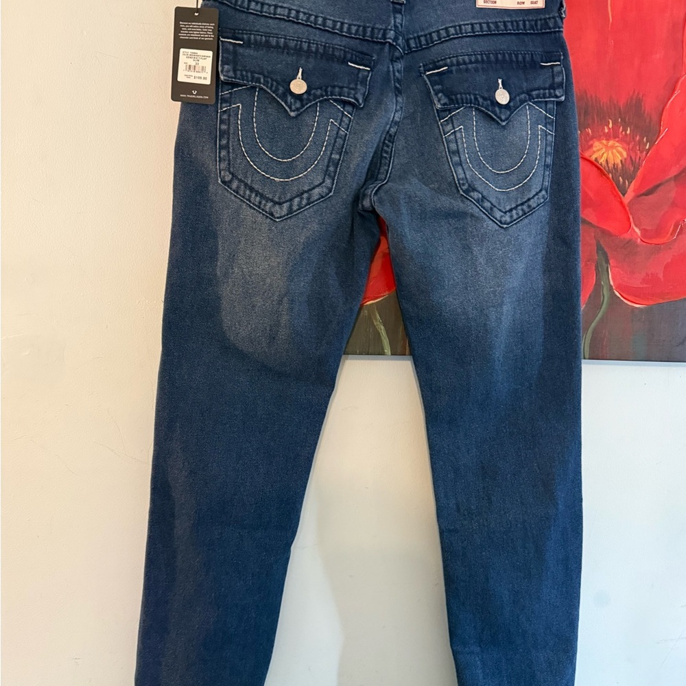 New NWT True Religion Geno Relaxed Slim Jeans Mens Size 33x32 Flap Pockets $199